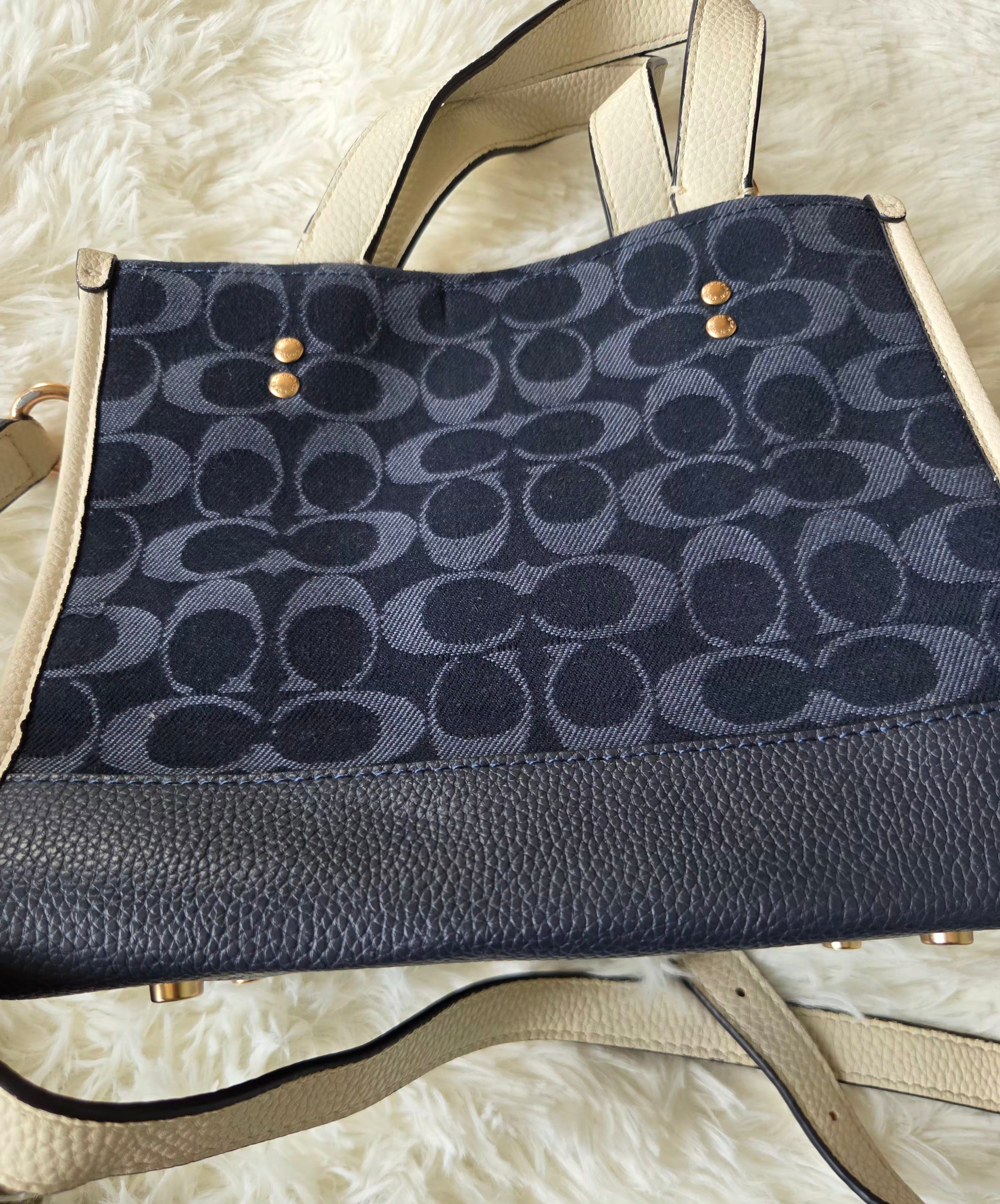 Elegant Navy & Cream Crossbody Tote Bag