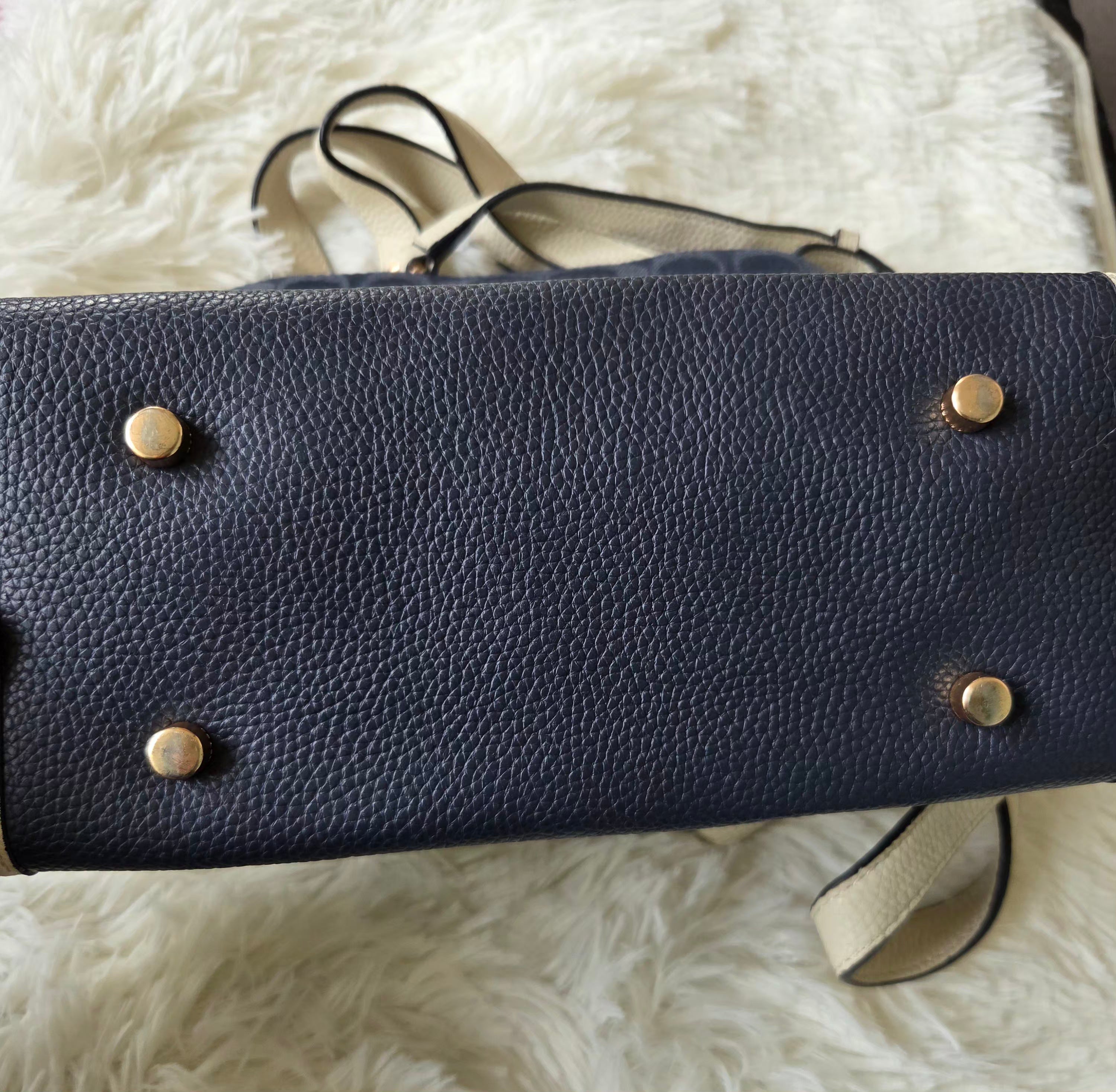 Elegant Navy & Cream Crossbody Tote Bag