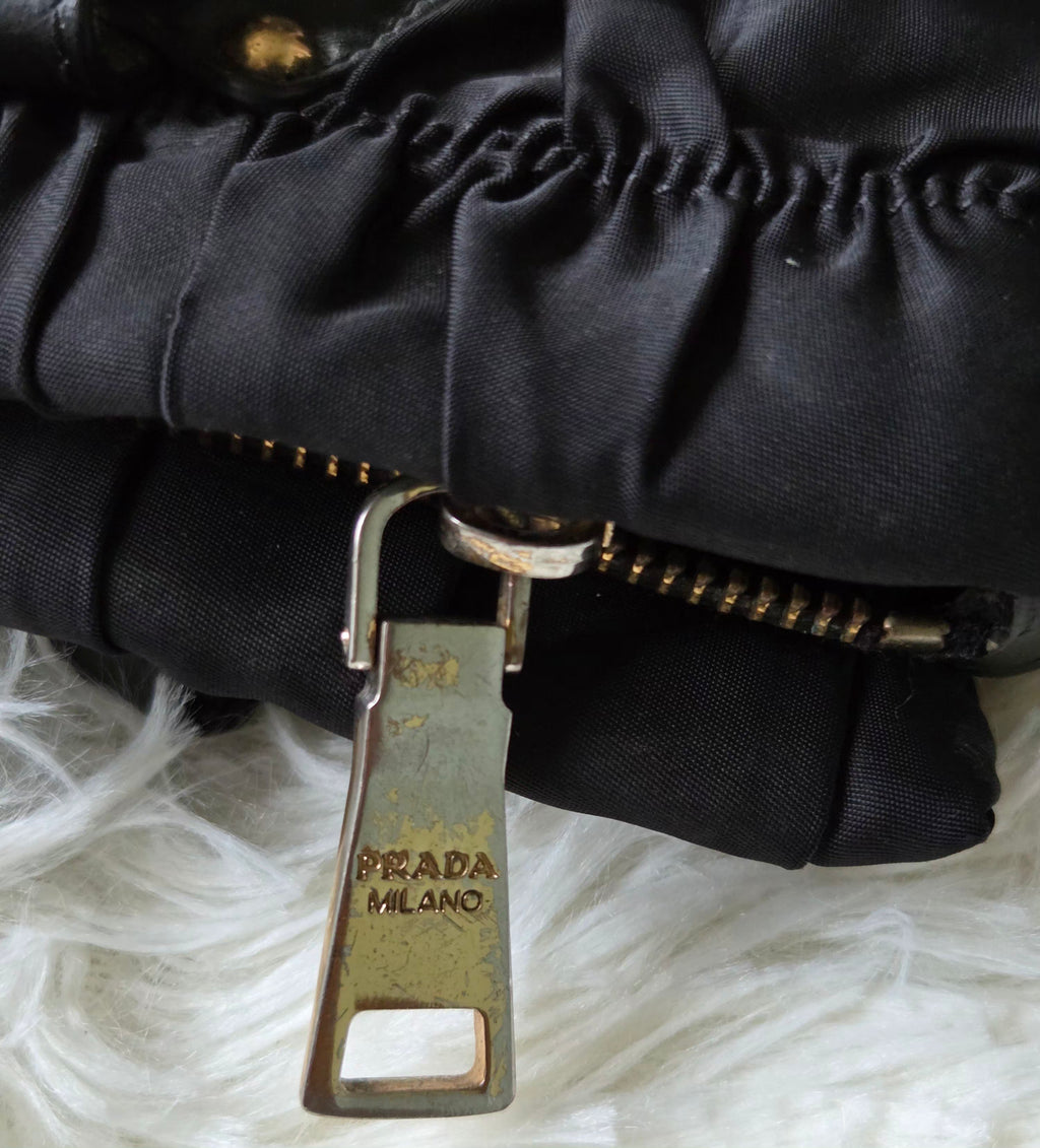 Black Ruched Nylon Tote Bag