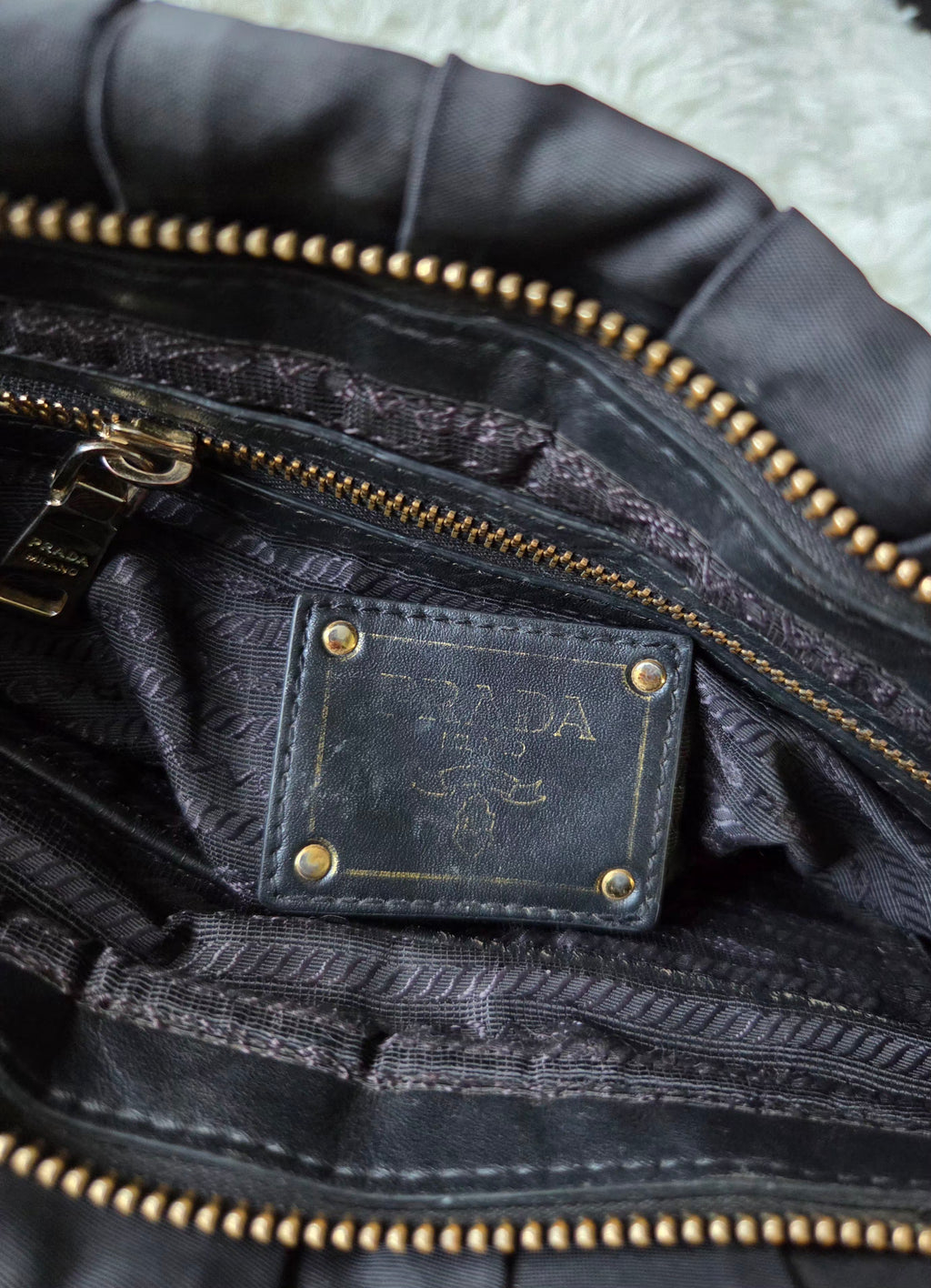Black Ruched Nylon Tote Bag