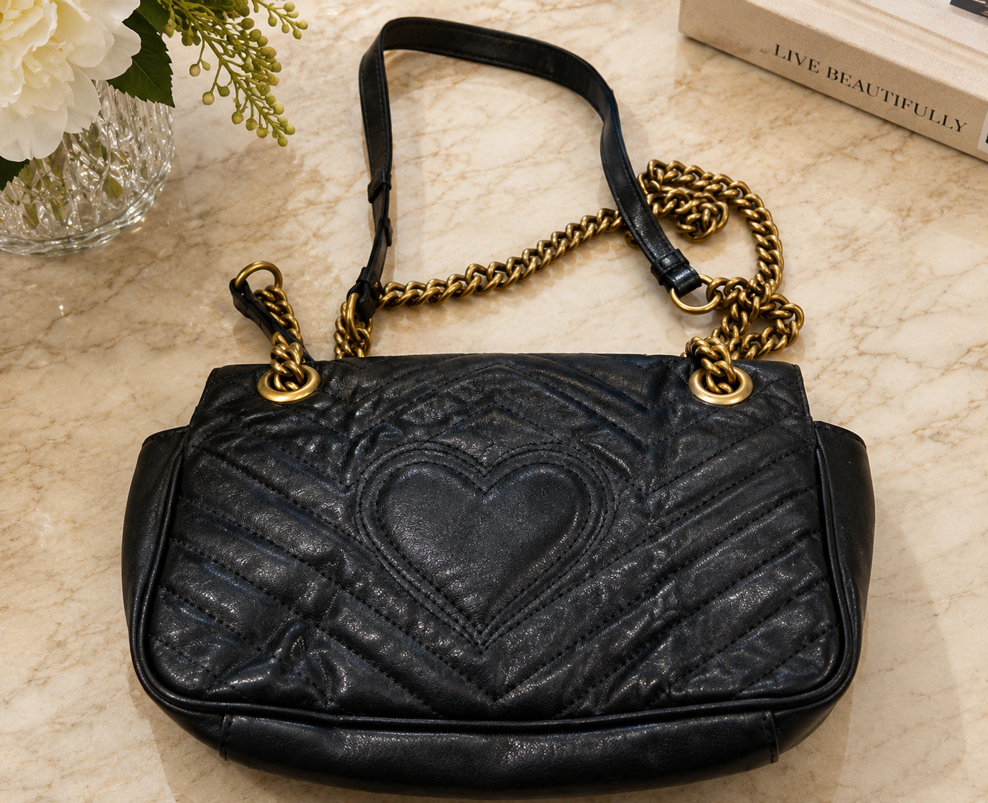 Black Quilted Chain Shoulder Bag