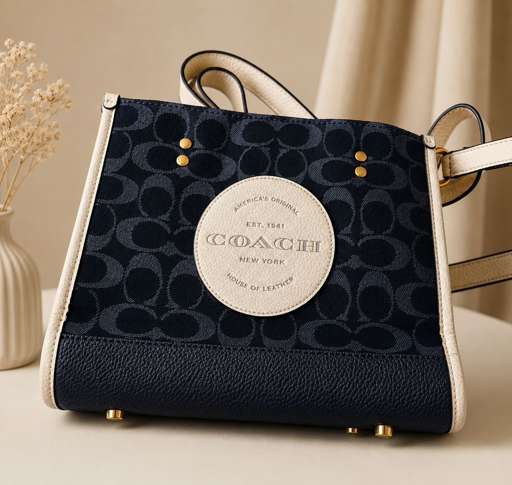 Elegant Navy & Cream Crossbody Tote Bag