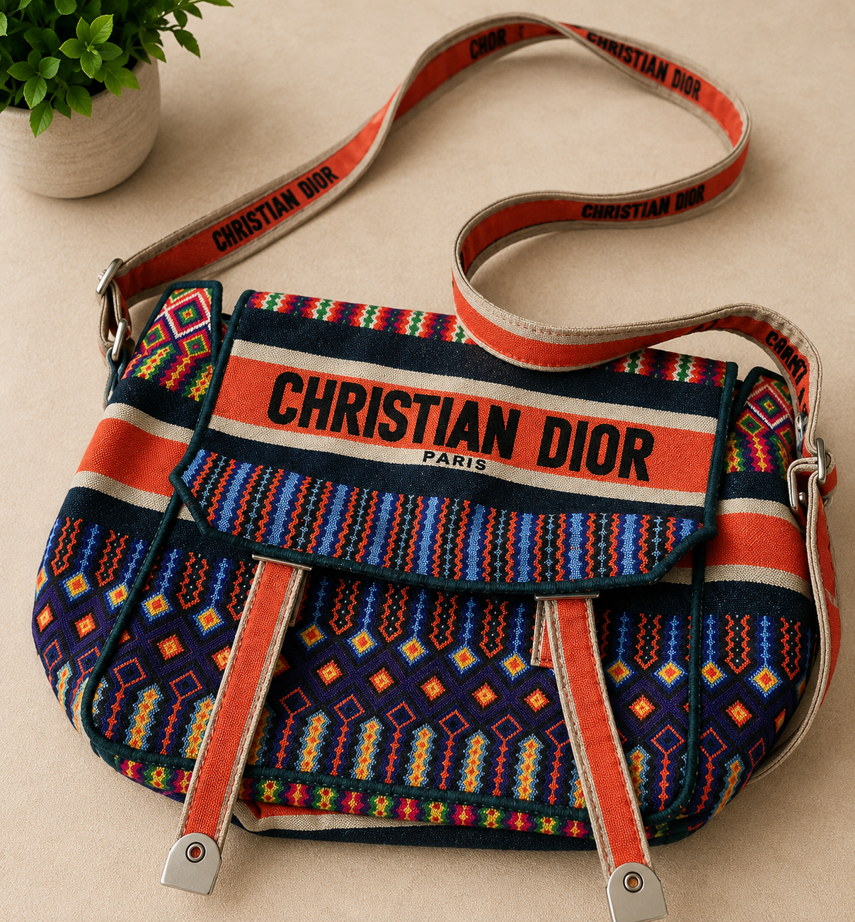 Colorful Patterned Canvas Crossbody Messenger Bag