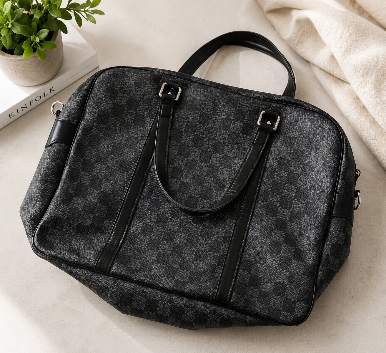 Vintage Checkered Weekender Travel Bag