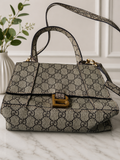 Monogram Print Top Handle Crossbody Bag – Beige & Brown